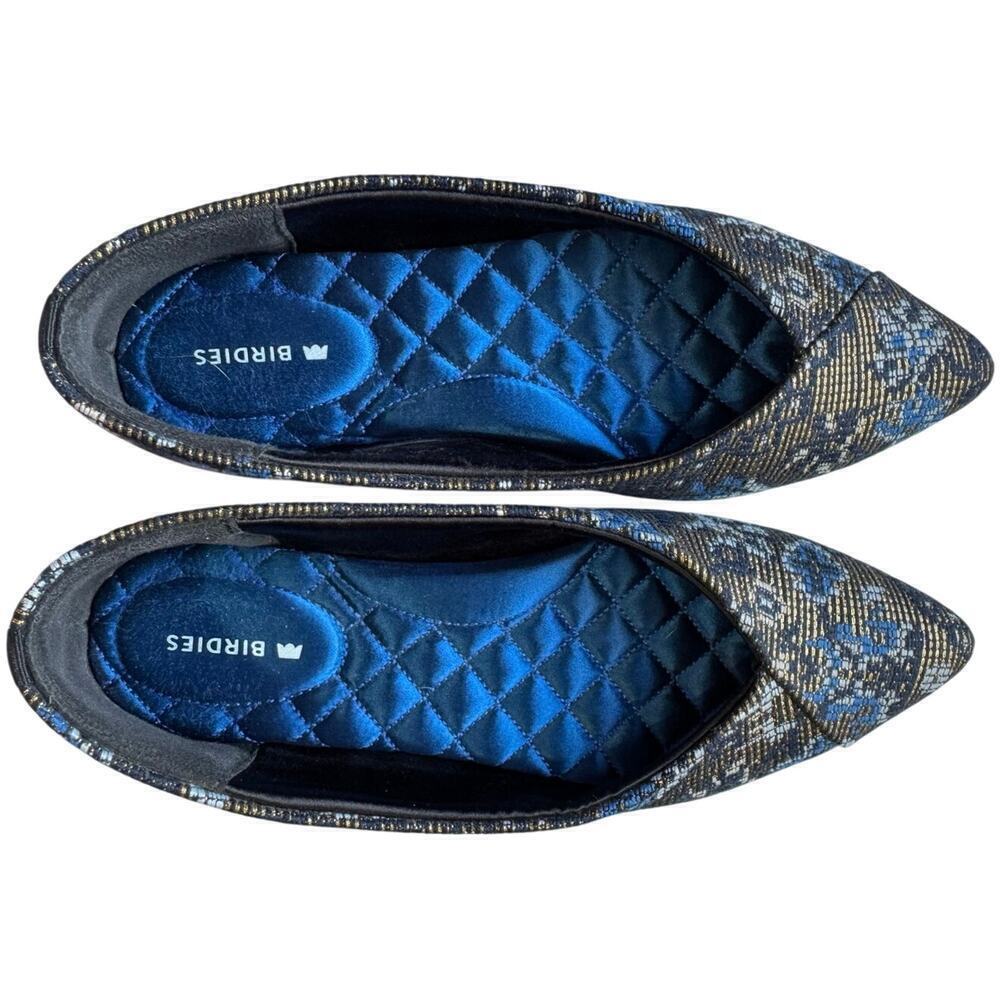 Birdies Goldfinch Flats Ballet Needlepoint Pointed Toe Floral Blue Gold Size 5.5 - Picture 7 of 10